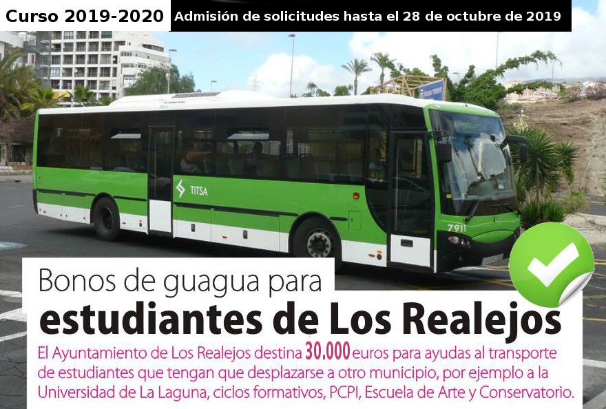 Los Realejos destina 30.000 euros en ayudas al transporte para estudiantes a solicitar hasta el 28 de octubre