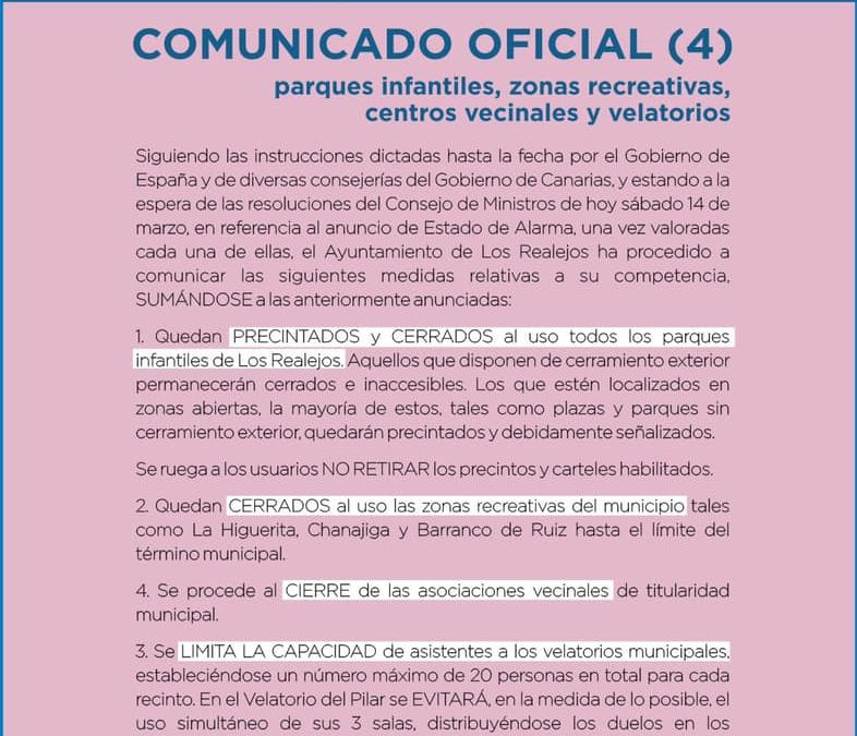 Nuevo comunicado oficial del Ayuntamiento de Los Realejos