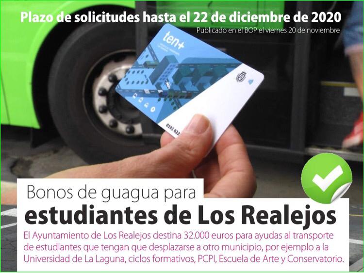 Los Realejos eleva a 32.000 euros sus ayudas al transporte para estudiantes a solicitar hasta el 22 de diciembre